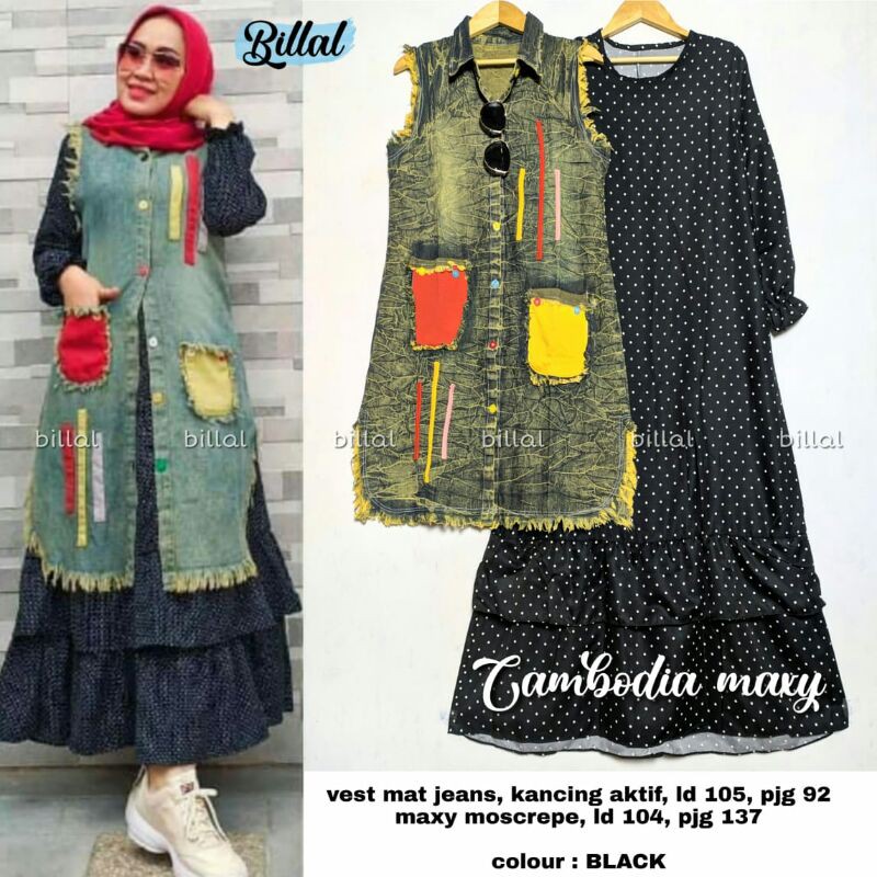 Cambodia Maxy By Billal /Baju Setelan Bahan Jeans Dress Moscrepe