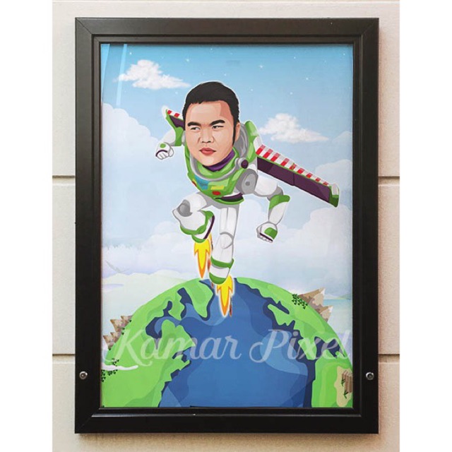 Karikatur Ilustrasi 1 Wajah dengan Cetak + Bingkai  A4 Unik Lucu Murah-6