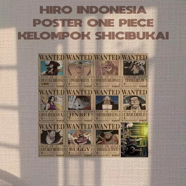 [BACA: POSTER ISI 12PCS UKURAN A5] Poster Anime One Piece Buronan Bounty Mugiwara Crew Terbaru & Kapal Thousand Sunny Go-12PCS|OPxShichibukai