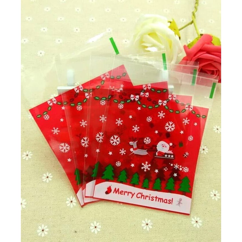

Uk 10x10 Fancy Grosir Kemasan Plastik Packing Cookies Bag kukis Natal Merry Candy Bag Bungkus Kado