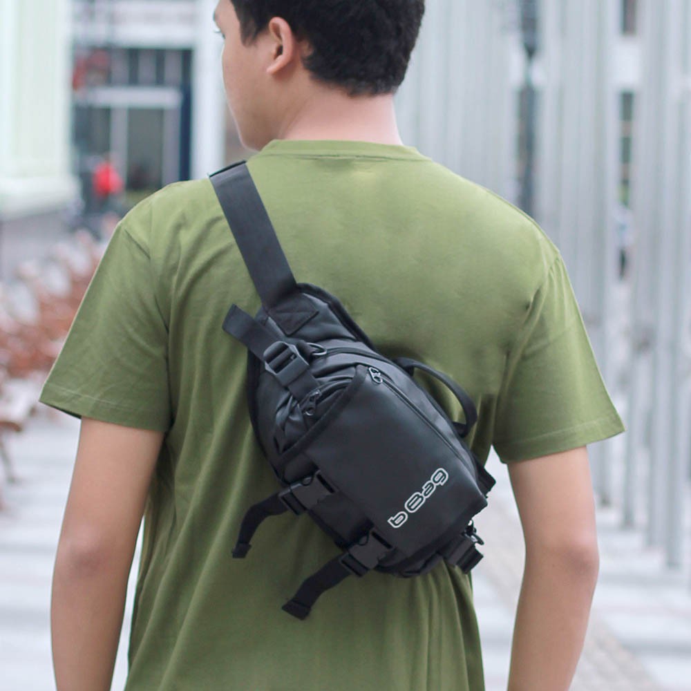 Tas Selempang Sling Bag Pria Anti Air Waterproof Keren Tas Bahu Waistbag Pria Hitam dan Hijau Army