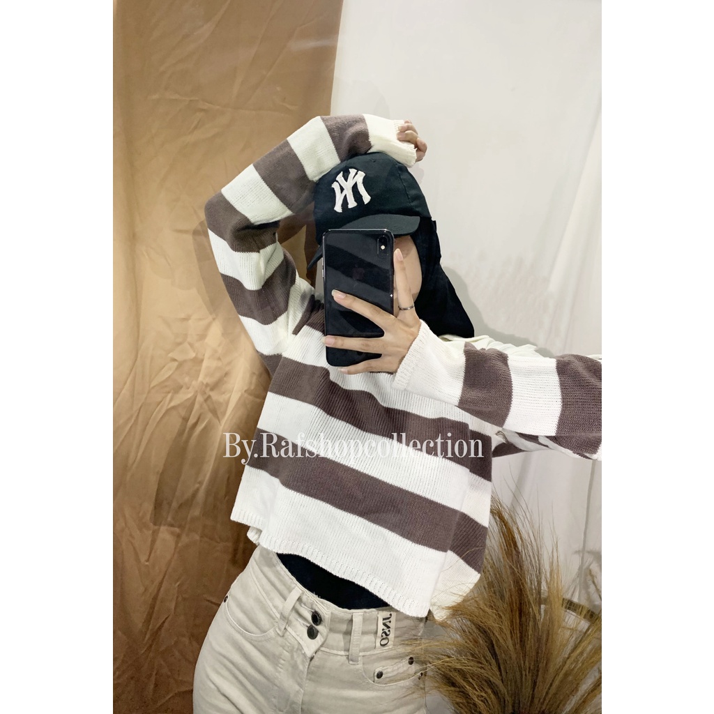 BLASTER knit 7GET Crop Top - Atasan rajut wanita-atasan motif blaster-blouse oversize