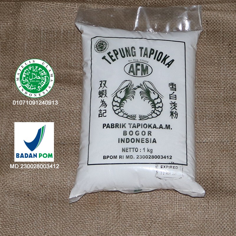 

Tepung Tapioka / Sagu / Aci / Tapioca Flour AFM Cap Dua Udang - 1 KG - 100% Asli