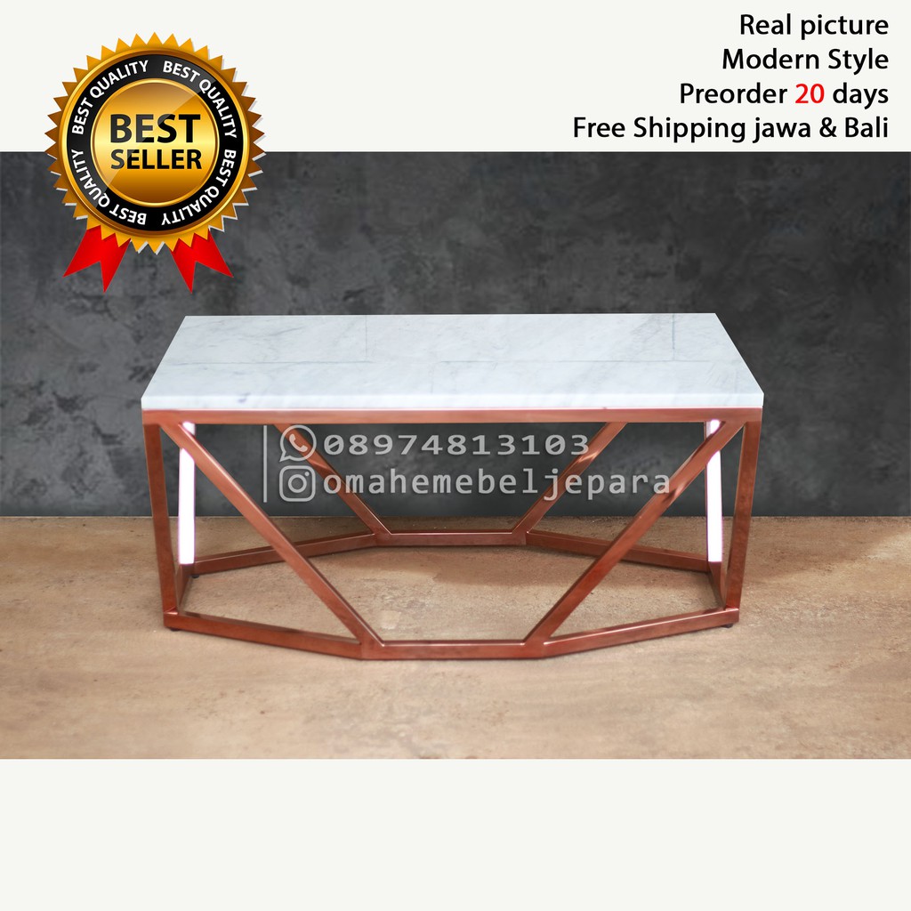 Meja marmer kaki besi stainless steel rose gold
