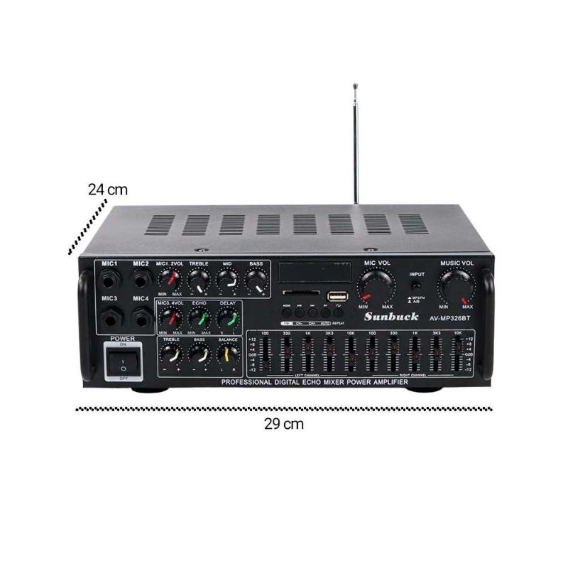 Sunbuck Bluetooth EQ Amplifier Karaoke FM 2000W - AV-MP326BT ampli untuk 12 inc