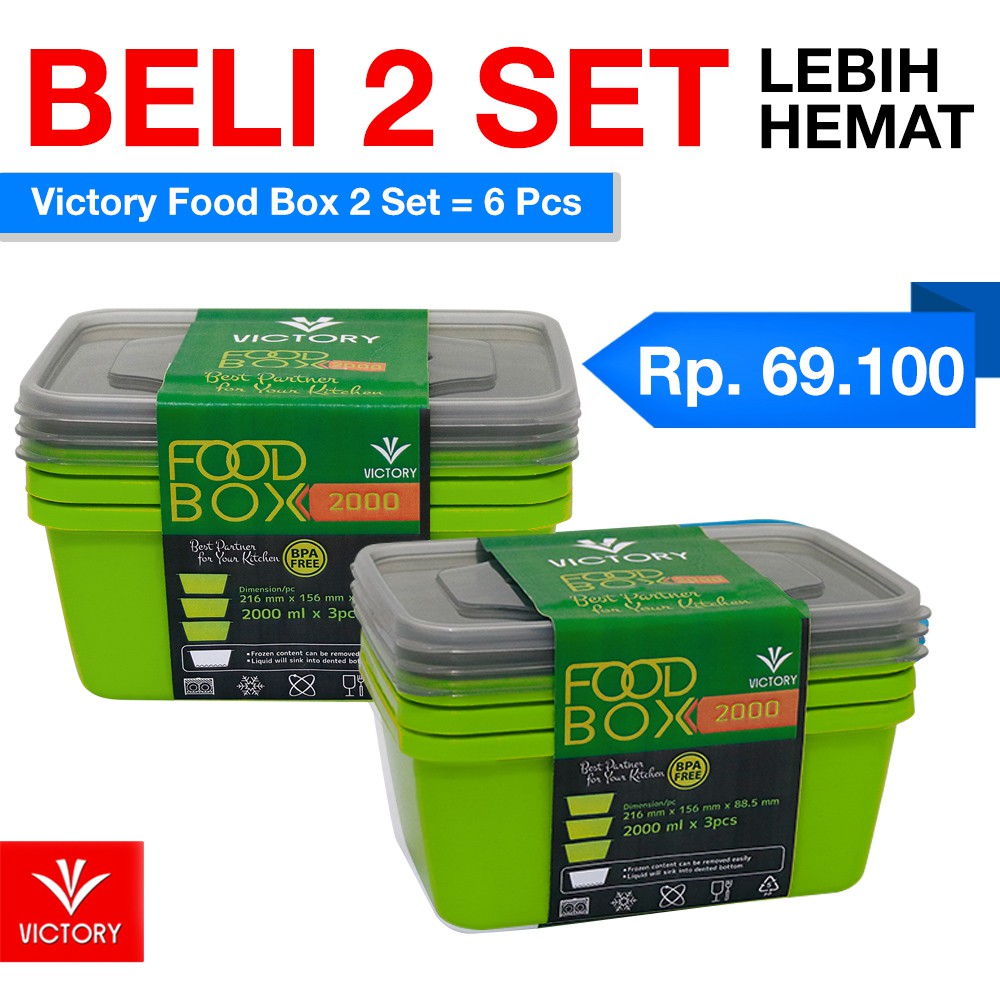 Kotak Penyimpanan Makan Victory Food Box Warna 2000ml - Paket Hemat