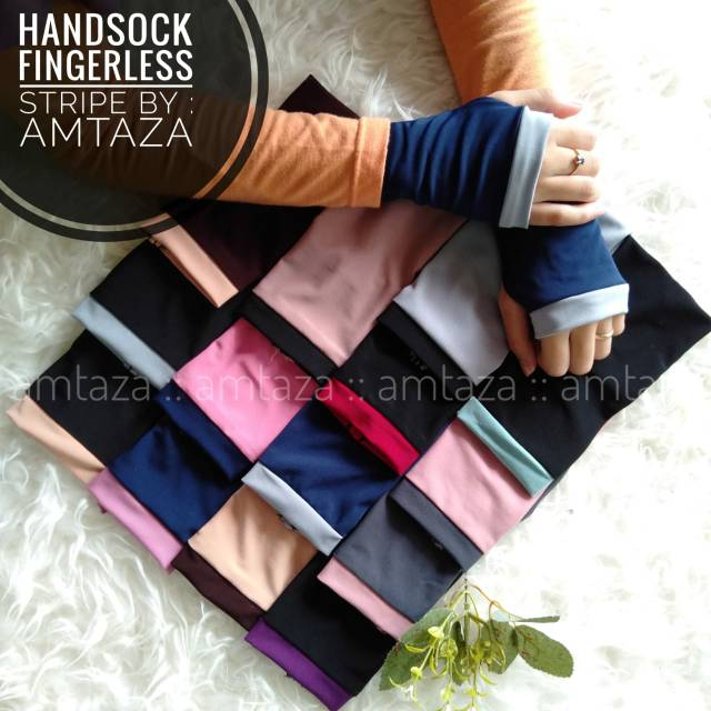 [BISA COD] Handsock Fingerless Strip premium by Amtaza | handsock jempol strip amtaza | manset jempol strip amtaza