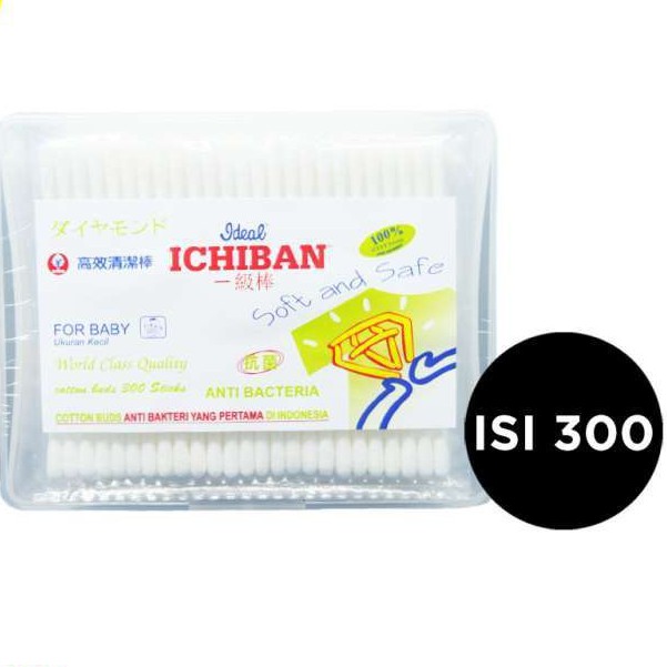 ideal ichiban cotton buds for baby ukuran kecil isi 300 pcs anti bacteria kotak ic 300