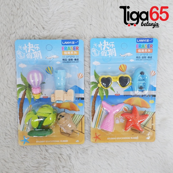 365 Cartoon Eraser #40894 Penghapus Set Beach Shape Penghapus Kartun Isi 4 pcs