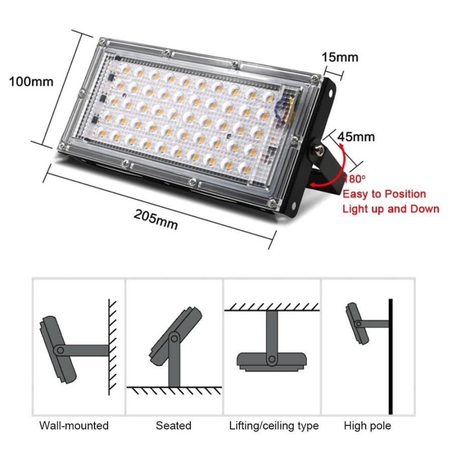 Lampu Sorot Flood Light Waterproof 4500 Lumens 50W Warm White 3000K - A8 - Black