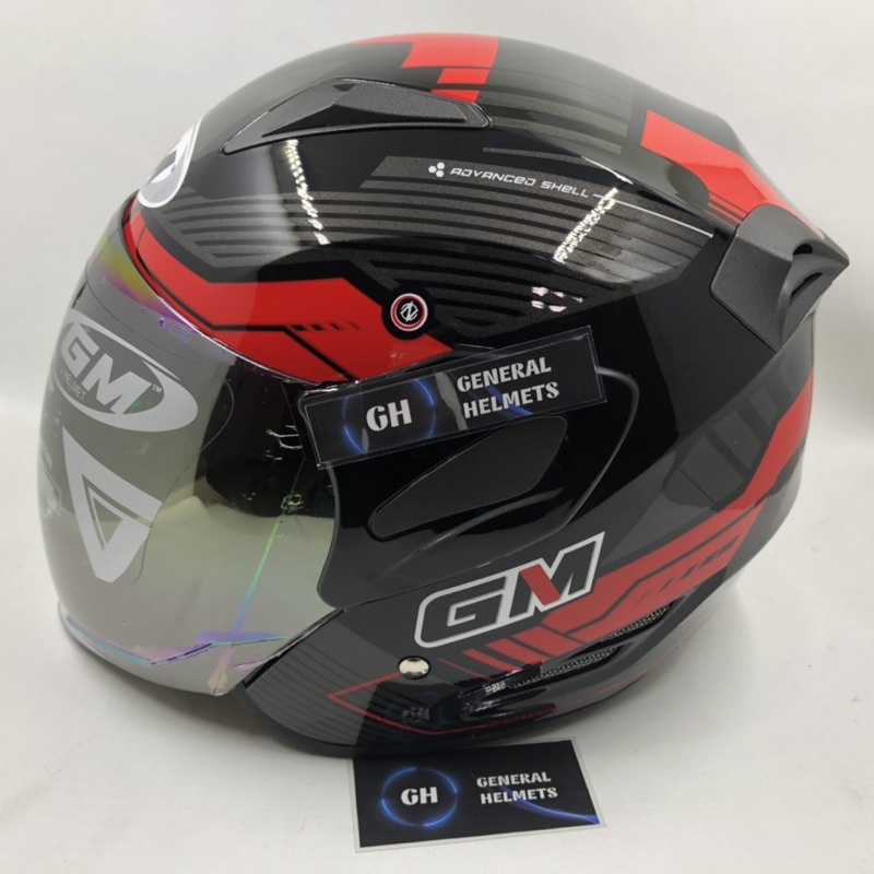 HELM GM FIGHTER VENDER BLACK RED HITAM MERAH HALF FACE