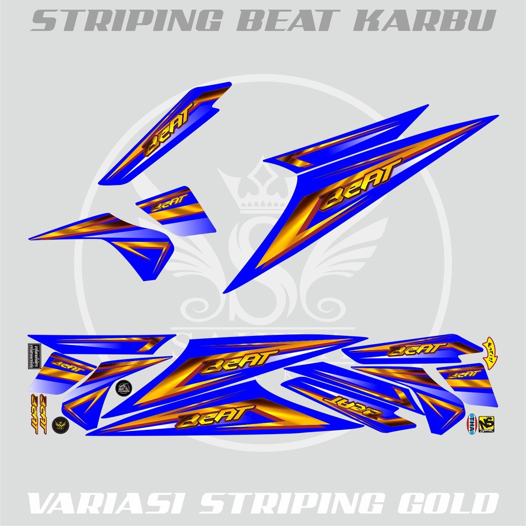 STRIPING BEAT KARBU / BEAT KARBU LAMA / STICKER VARIASI STRIPING MOTOR HONDA BEAT KARBU GOLD 01 BIRU