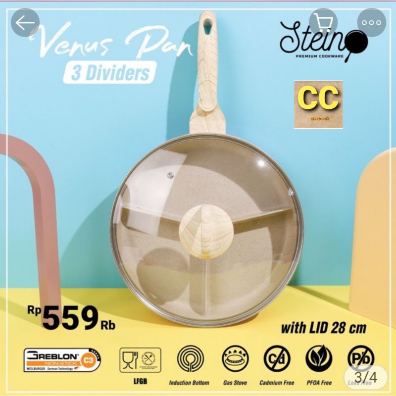 Stein Steincookware Venus Pan Panci Sekat 3 Venuspan 28cm plus tutup