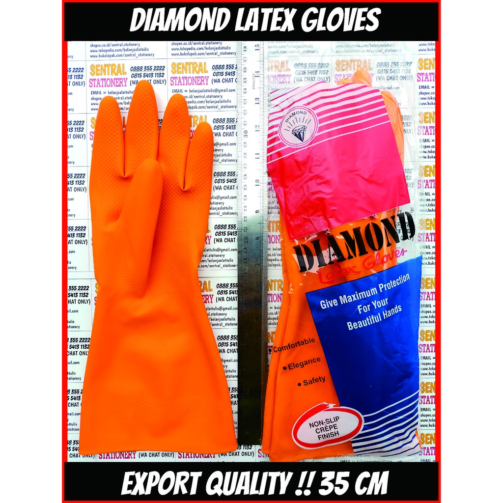 Sarung Tangan Karet Luar Latex Diamond Safety APD Medis / Pabrik /Proyek Panjang 35cm Non Slip Tebal