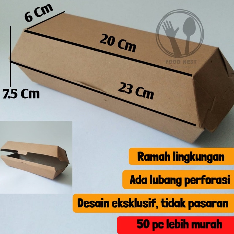 KOTAK SATE HOTDOG TAICHAN SOSIS KEBAB KEMASAN SATE BOX SATE DUS SATE KRAFT PAPER FOOD GRADE LONG BOX