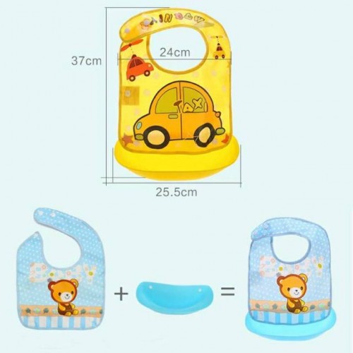 VnM010 | Celemek Makan Bayi Anti Air Waterproof / Slabber Silikon Plastik / Perlengkapan Makan Bayi