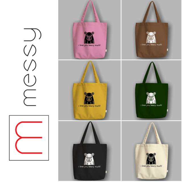 &quot;Messy&quot; Tote Bag Semi Canvas ILU Beary much!