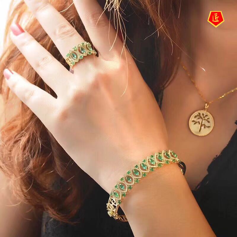 [Ready Stock]Luxury New 18K Gold Natural Emerald Bracelet