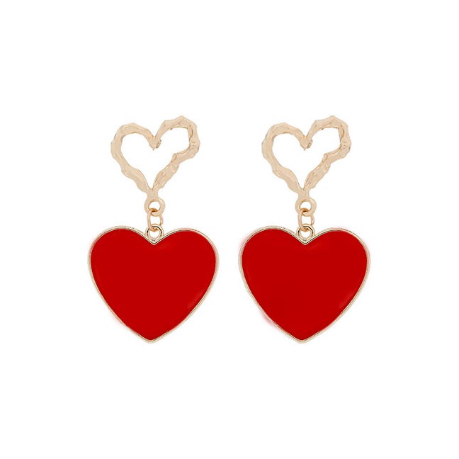 LRC Anting Tusuk Fashion Multi-layer Love Heart-shaped Alloy Oil Drop Earrings D92214