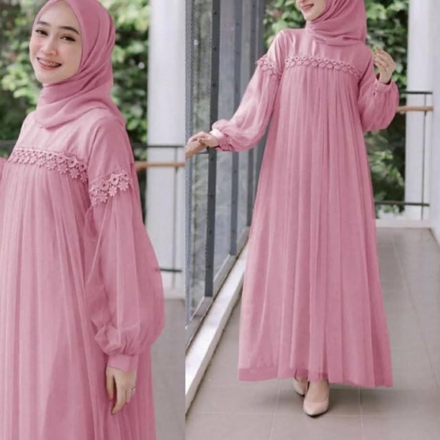 ✷ AR 12 - ZOYA MAXY BAJU MUSLIM WANITA MAXI NURAINI BAHAN MOSCREPE JAIT RENDA KOMBI TILE FURING ✶