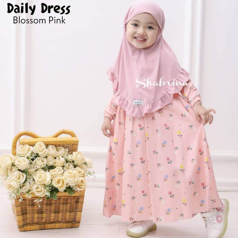 Gamis set Syari Anak Perempuan rayon viscose Daily December Shabrina 3 4 5 tahun Jilbab tali Jersey