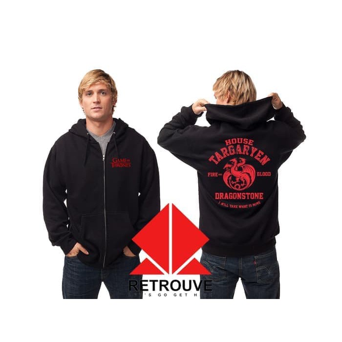 "Hoodie Zipper House Targaryen Fire And Blood - Hitam"