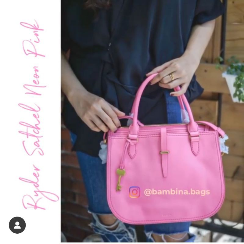 Fossil Ryder Satchel Neon Pink