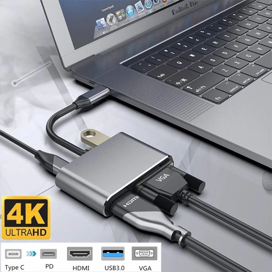 USB C to HDMI VGA USB3.0 PD 4k Konverter 4in1 for PC Laptop Smartphone Android