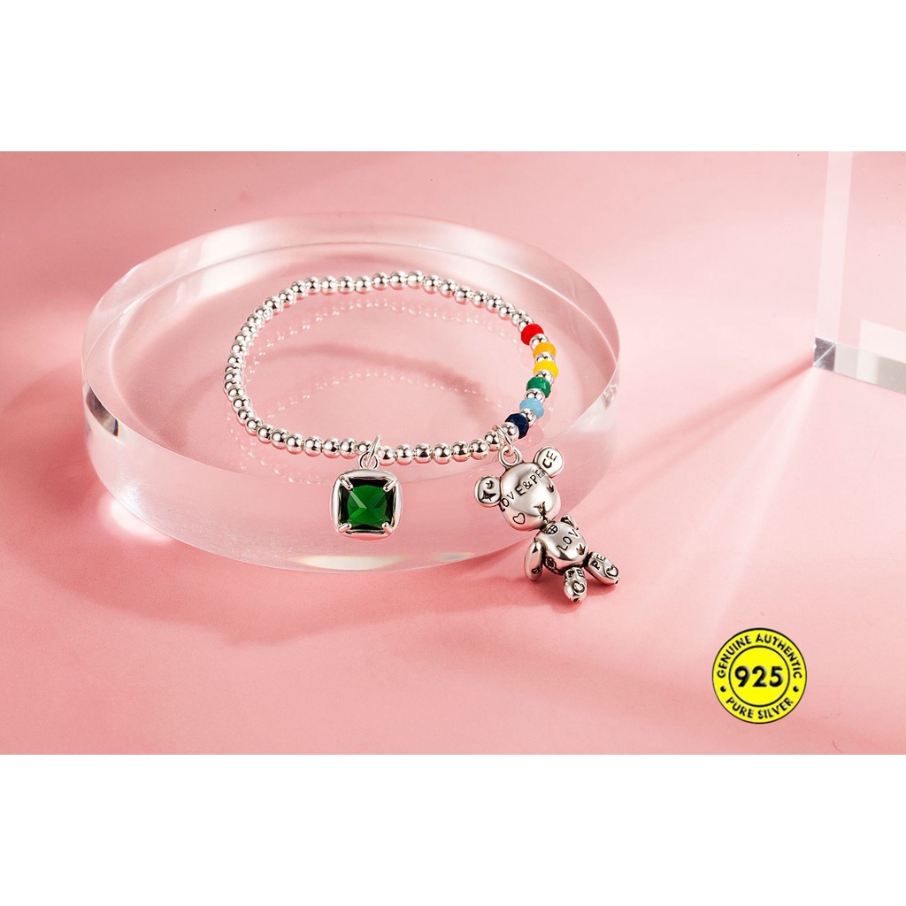 Kalung Manik-Manik Bulat Warna Pelangi Bahan S925 Silver Tahan Air Untuk Wanita