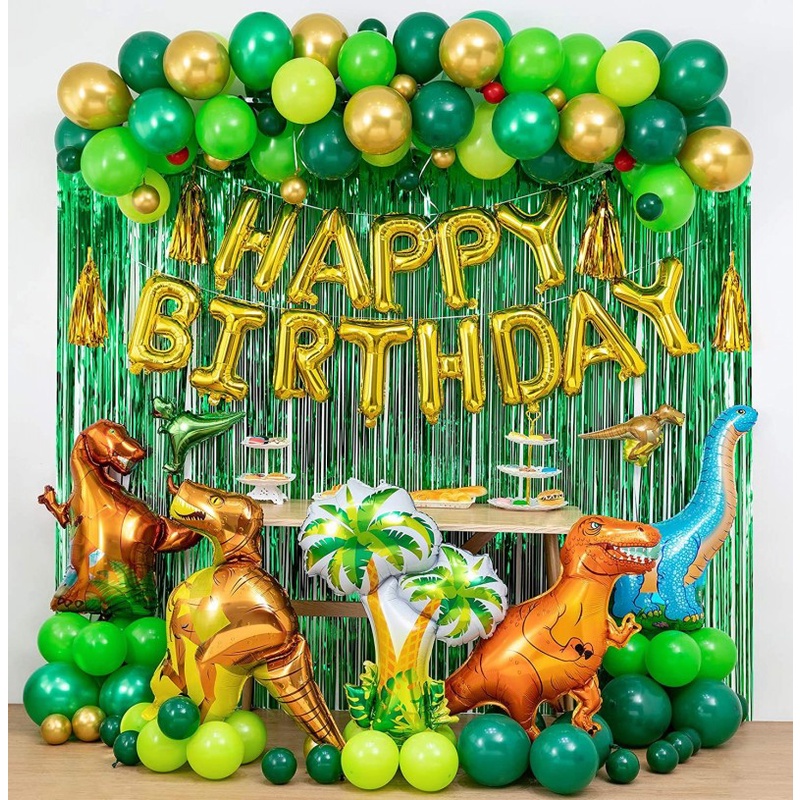 [113 Pcs Pack Dinosaur Birthday Party Decoration Balloons] [Arch Garland Kit Balloons  for Home Decor and dino Curtains Themed Party Favor Supplies]