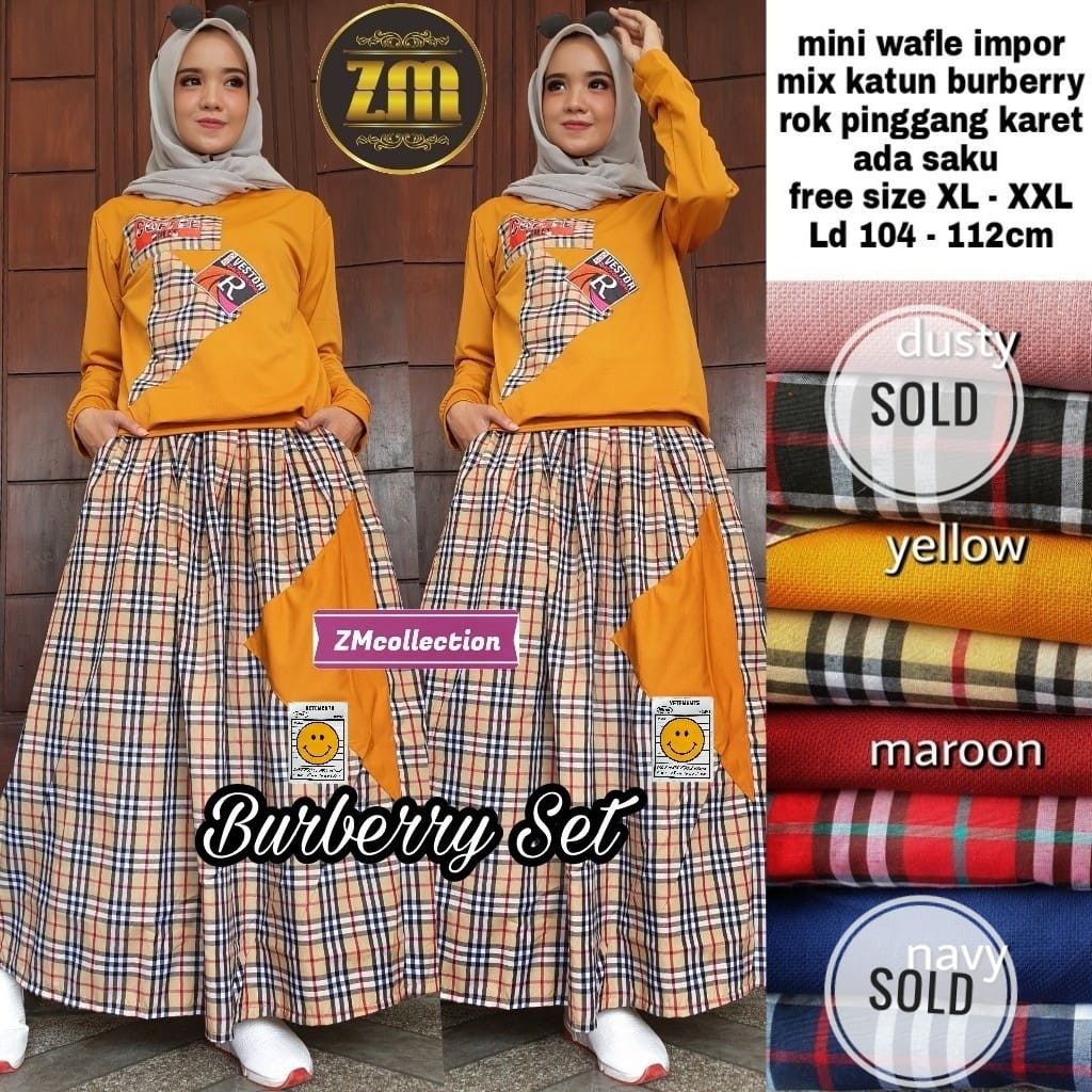 realpict burberry set by zm setelan rok wanita lengan panjang fashion cewek remaja tempel kekinian