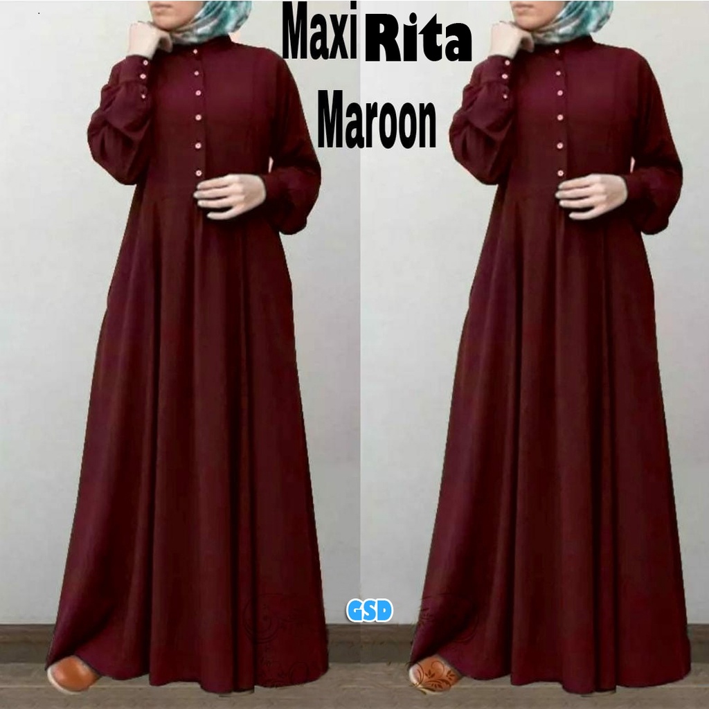 Maxi Rita/ Gamis Syari Busui Kancing Hidup / Maxi Dress Muslimah Terbaru /Baju Terusan Wanita