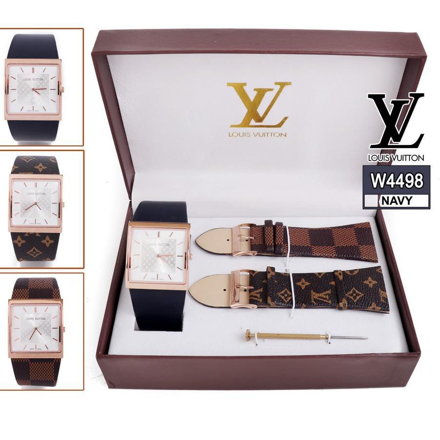 ♈ eye92げ Jam Tangan Wanita Watch Import LV Louis Vuitton Paket Set 3 Tali W4498 4498 Coffee Coklat H