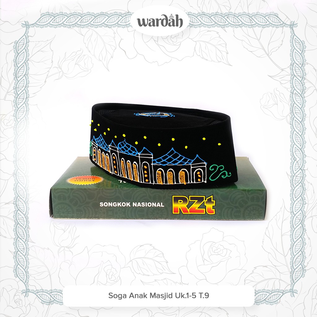 Songkok Kopiah Kopyah Peci Soga Anak AC Warna Hitam Motif Masjid
