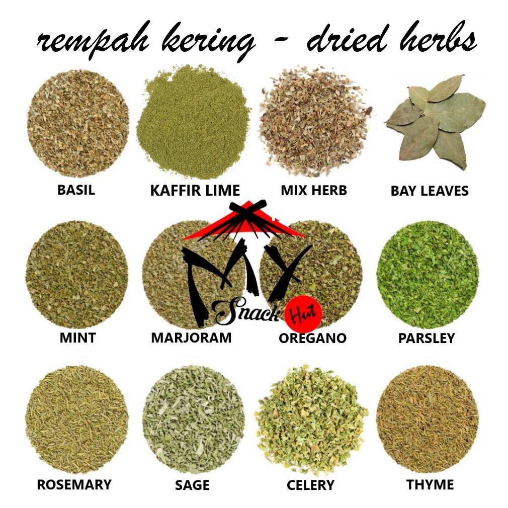 REMPAH KERING - DRIED HERBS BASIL MARJORAM MINT CELERY PARSLEY LEEK BAY SAGE KAFFIR THYME OREGANO
