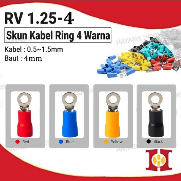 Terminal Kabel Sekun Skun Ring O Bulat Cable Lug Isolasi RV 1.25-4 (100pcs)