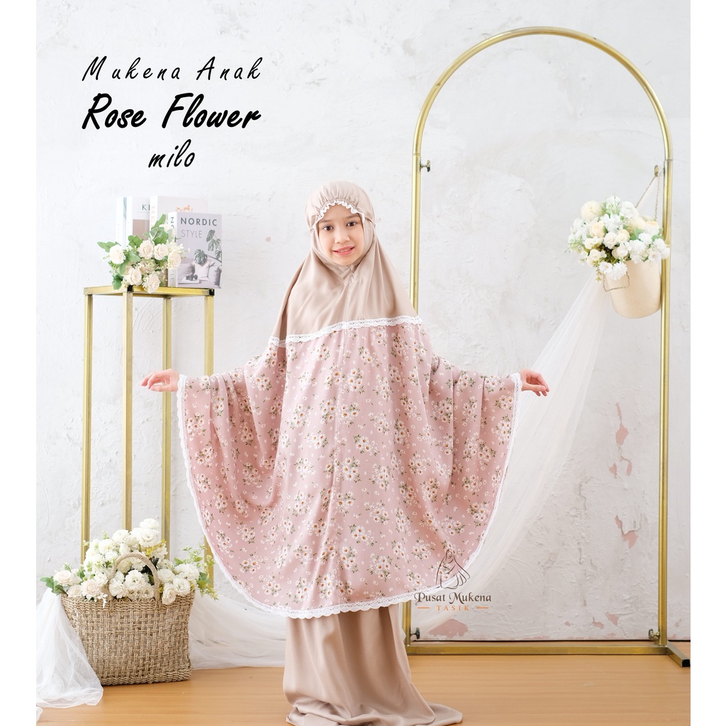 Pusat Grosir Beli Mukena Tasik - Mukena Anak (5-12 Tahun) Katun Rayon Bali Rose Flower Termurah Jelita