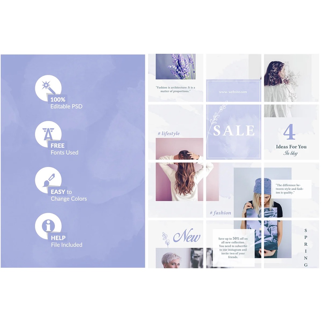 Lavender Instagram Puzzle Template - Photoshop