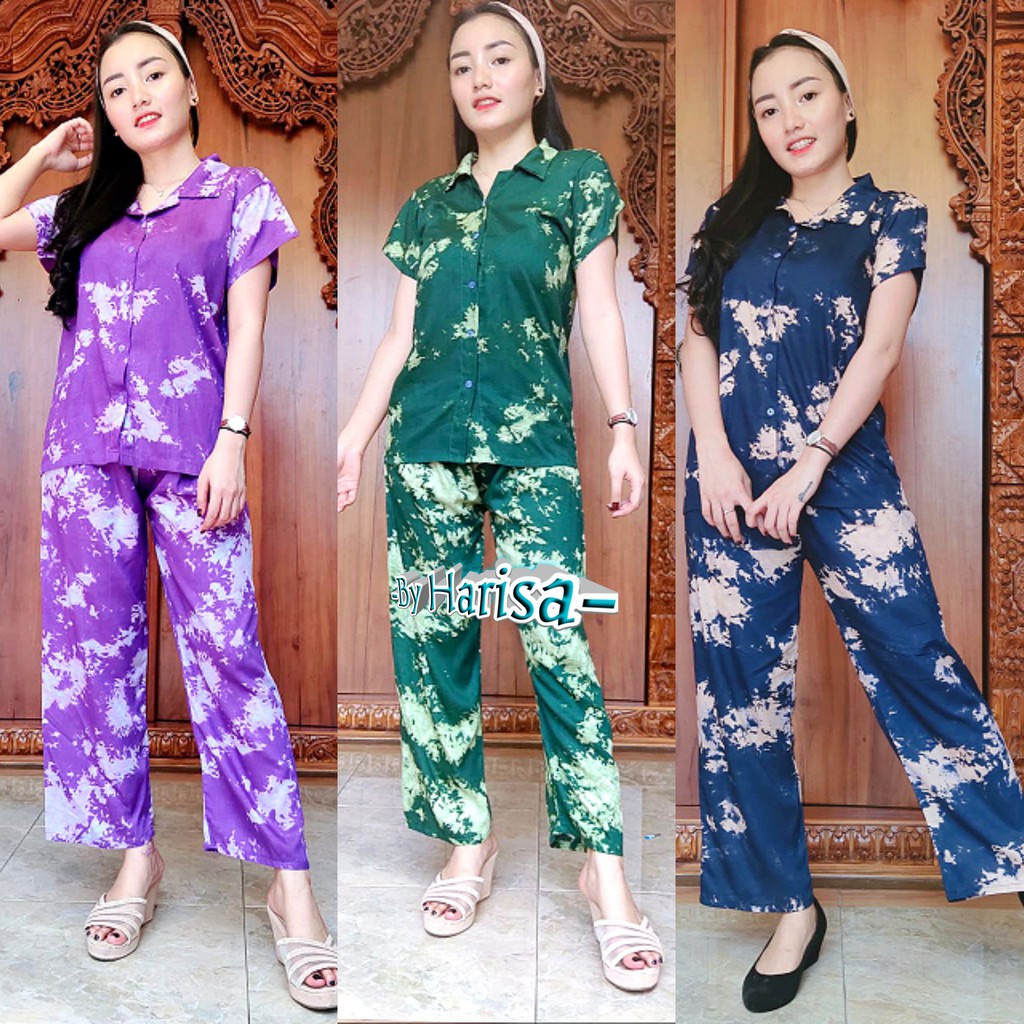 Piyama Kemeja Pendek Tie Dye Rayon Super 02