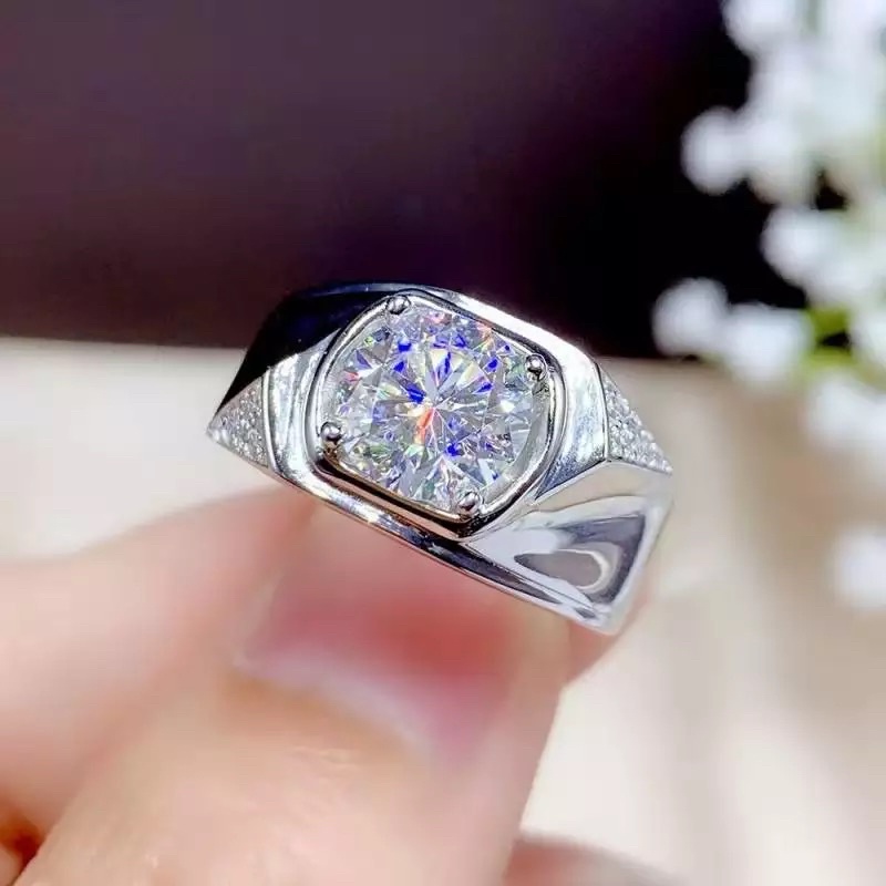 Cincin Pria Perak Berlian Imitasi Kualitas Super Berkilau Mewah Minimalis Elegan