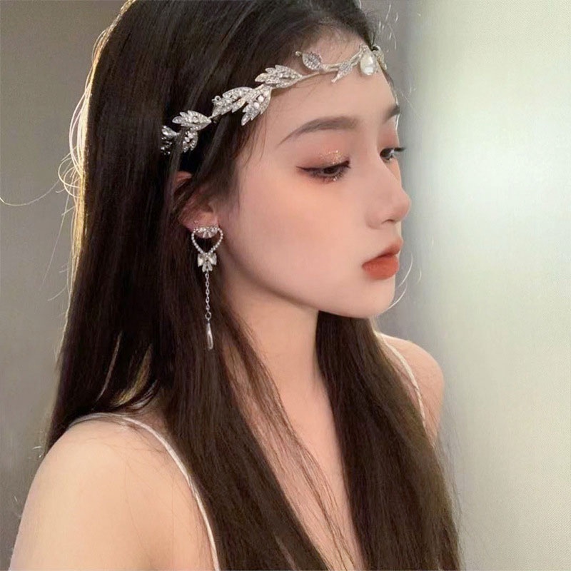 XiaoboACC Anting Tusuk Silver S925 Bentuk Pita Aksen Zircon + Mutiara Imitasi Untuk Perhiasan Wanita