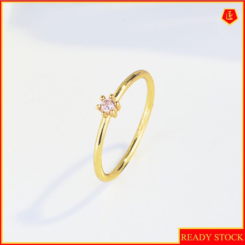 [Ready Stock]Simple Personality Single Diamond Extremely Slender 14K Gold Ring