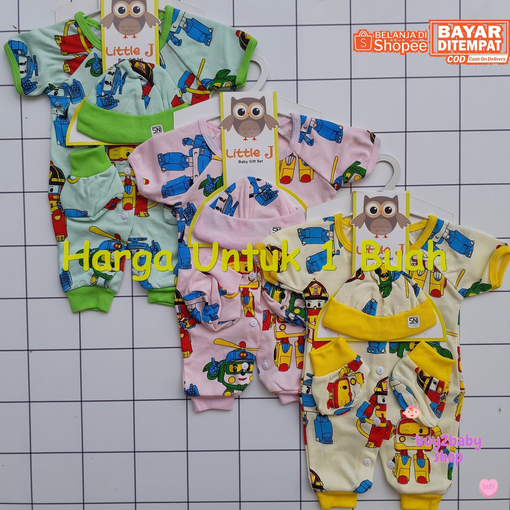 Jumper bayi baju kodok bayi set topi dan sarung kaki LITTLE J Kartun series 0-3 Bulan 1 PCS