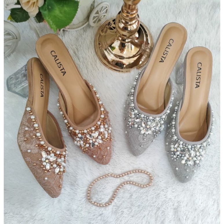 CALISTA Wedding Shoes 5cm Glass Heels|Selop pengantin wanita |Selop wisuda|Selop pengantin murah|Sel