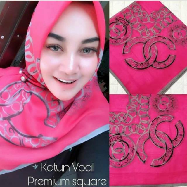 HIJAB SEGI EMPAT CHANEL KW PINK KERUDUNG JILBAB DENAY KW TERBARU