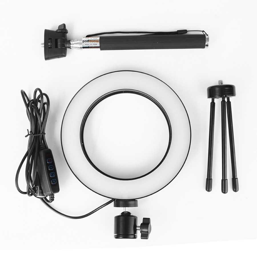 Ring Light LED 16cm Paket Lampu Halo Kamera USB Tripod Stand Vlog Aksesoris Handphone Tongsis