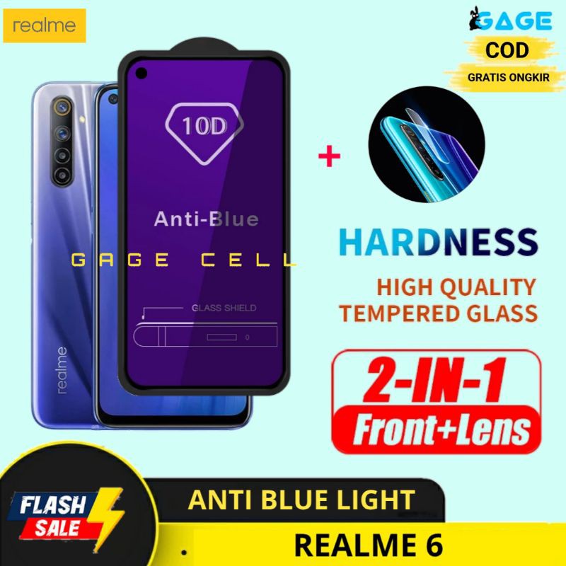 2IN1 TEMPERED GLASS ANTI BLUE LIGHT REALME 6 TG ANTIGORES RADIASI FULL REALMI 6 SCREEN PROTECTOR