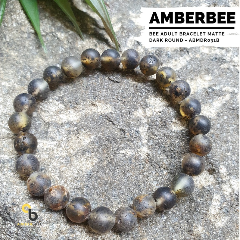 Gelang Amber Dewasa Premium Baltic Matte Dark Round ABMDR031 By Amber Bee