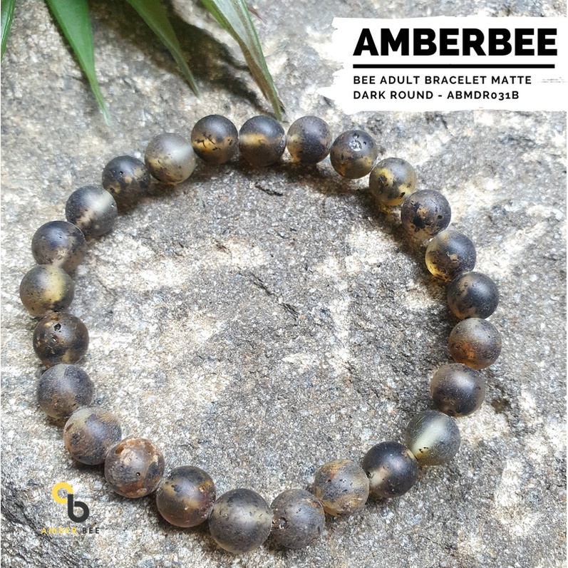 Gelang Amber Dewasa Premium Baltic Matte Dark Round ABMDR031 By Amber Bee