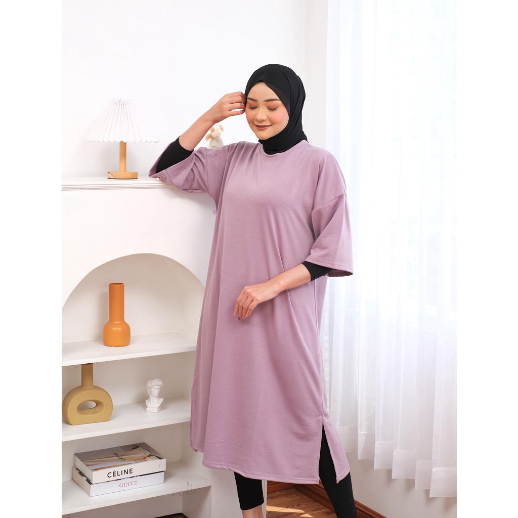 MIDI DRESS BUSUI BASIC Tee OVERSIZE KAOS Jumbo Long tunik TSHIRT DRESS POLOS